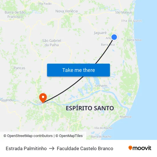 Estrada Palmitinho to Faculdade Castelo Branco map