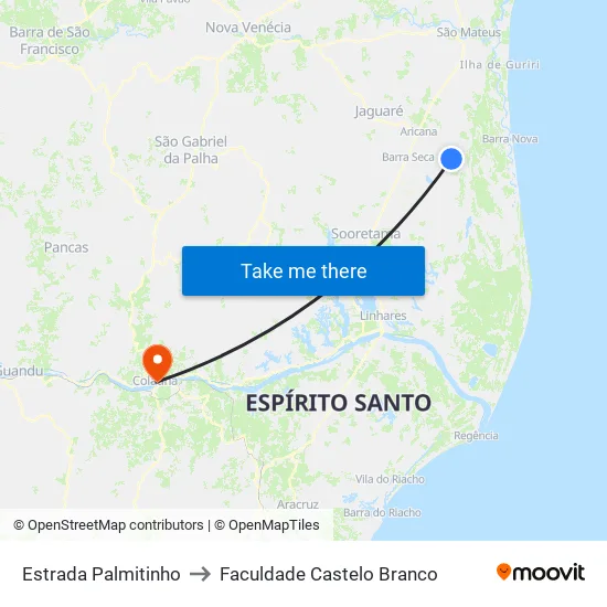 Estrada Palmitinho to Faculdade Castelo Branco map