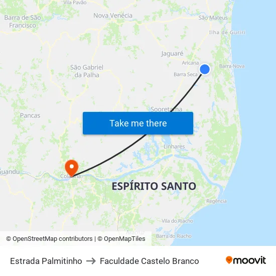 Estrada Palmitinho to Faculdade Castelo Branco map
