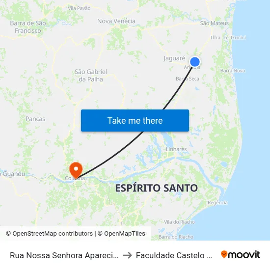 Rua Nossa Senhora Aparecida, 490 to Faculdade Castelo Branco map