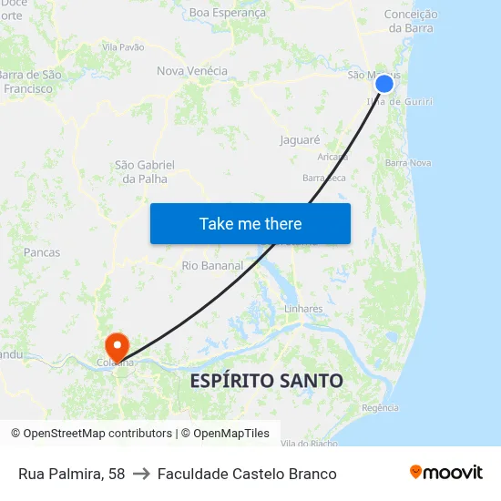 Rua Palmira, 58 to Faculdade Castelo Branco map