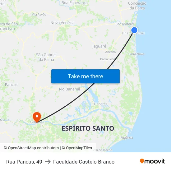 Rua Pancas, 49 to Faculdade Castelo Branco map