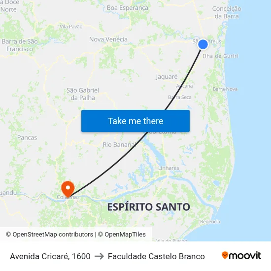Avenida Cricaré, 1600 to Faculdade Castelo Branco map