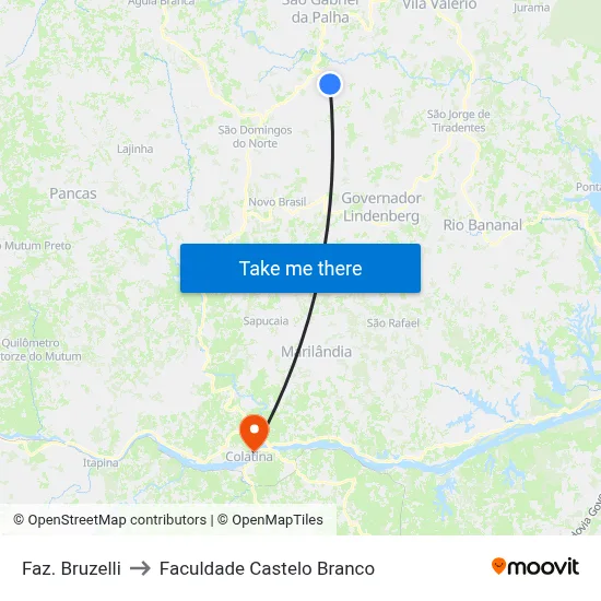 Faz. Bruzelli to Faculdade Castelo Branco map