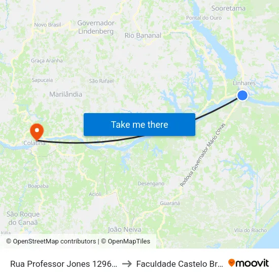 Rua Professor Jones 1296-1372 to Faculdade Castelo Branco map