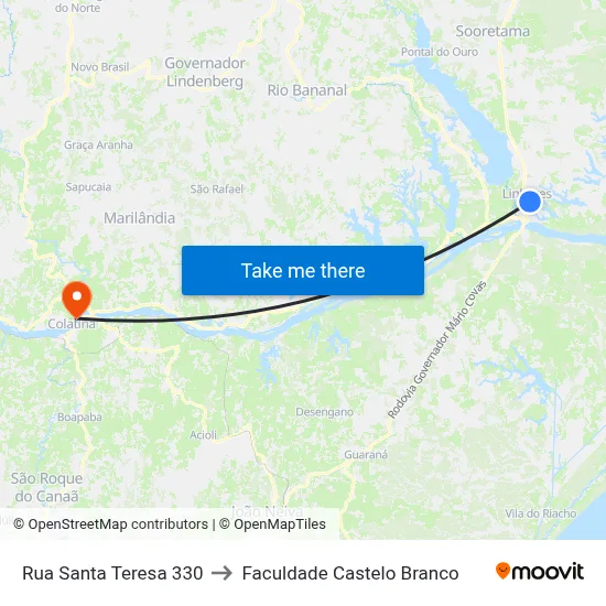 Rua Santa Teresa 330 to Faculdade Castelo Branco map