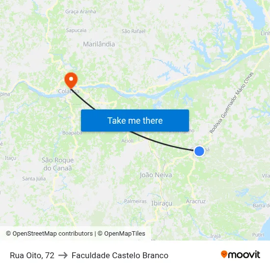 Rua Oito, 72 to Faculdade Castelo Branco map