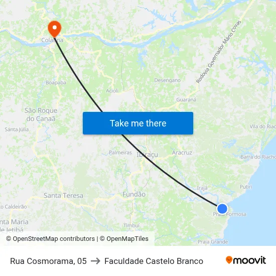 Rua Cosmorama, 05 to Faculdade Castelo Branco map