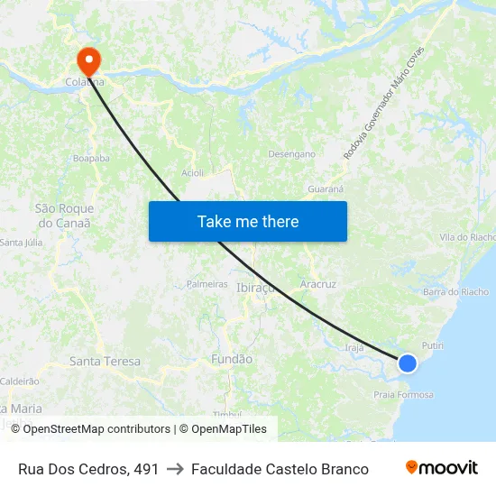 Rua Dos Cedros, 491 to Faculdade Castelo Branco map