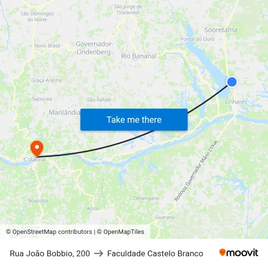 Rua João Bobbio, 200 to Faculdade Castelo Branco map