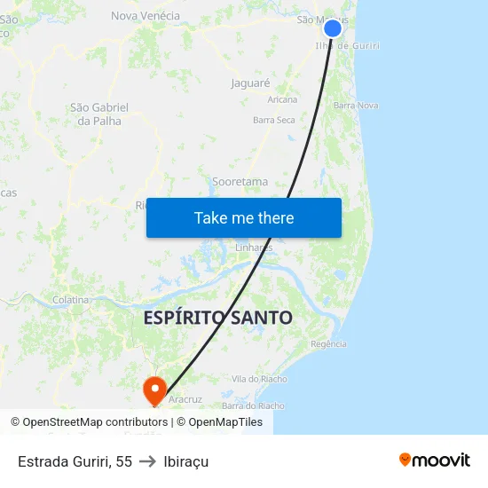 Estrada Guriri, 55 to Ibiraçu map