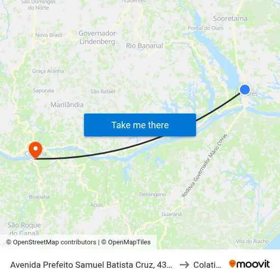 Avenida Prefeito Samuel Batista Cruz, 4380 to Colatina map