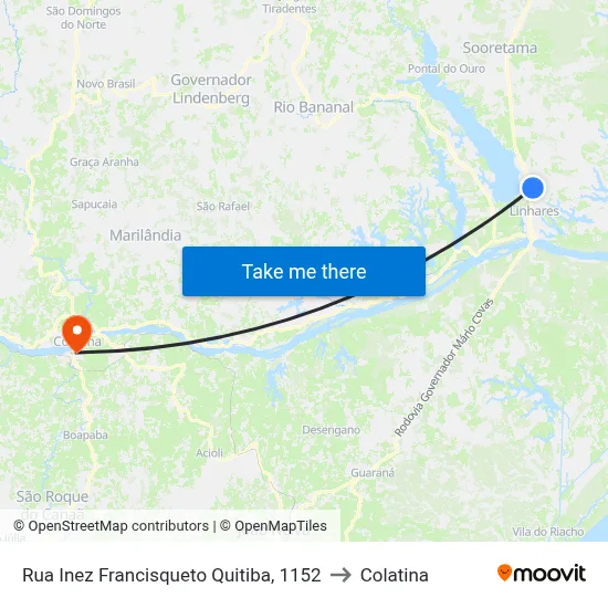 Rua Inez Francisqueto Quitiba, 1152 to Colatina map