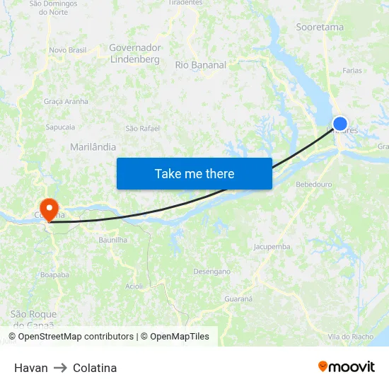Havan to Colatina map