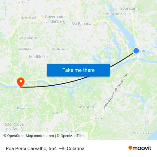 Rua Perci Carvalho, 664 to Colatina map