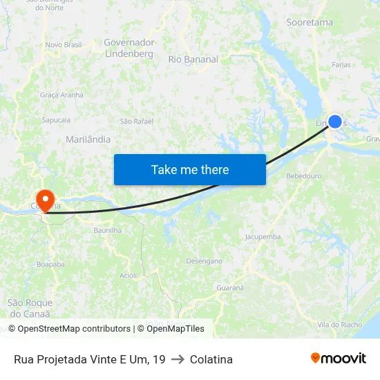 Rua Projetada Vinte E Um, 19 to Colatina map