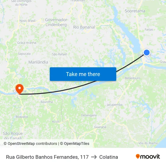 Rua Gilberto Banhos Fernandes, 117 to Colatina map