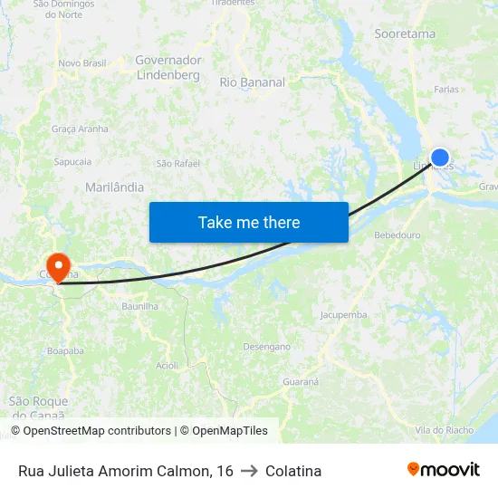 Rua Julieta Amorim Calmon, 16 to Colatina map