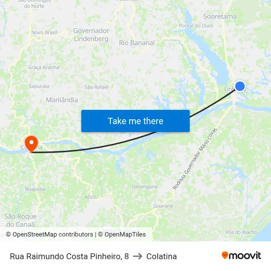 Rua Raimundo Costa Pinheiro, 8 to Colatina map