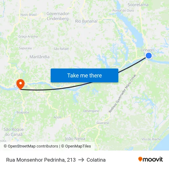 Rua Monsenhor Pedrinha, 213 to Colatina map