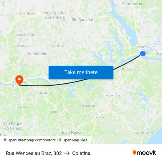 Rua Wenceslau Braz, 302 to Colatina map