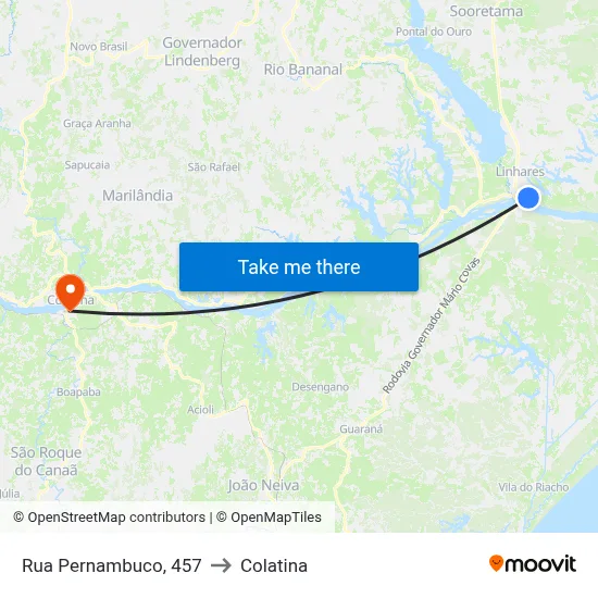 Rua Pernambuco, 457 to Colatina map
