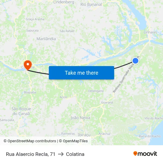 Rua Alaercio Recla, 71 to Colatina map
