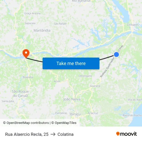 Rua Alaercio Recla, 25 to Colatina map