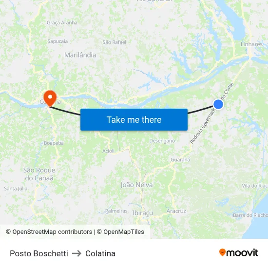 Posto Boschetti to Colatina map
