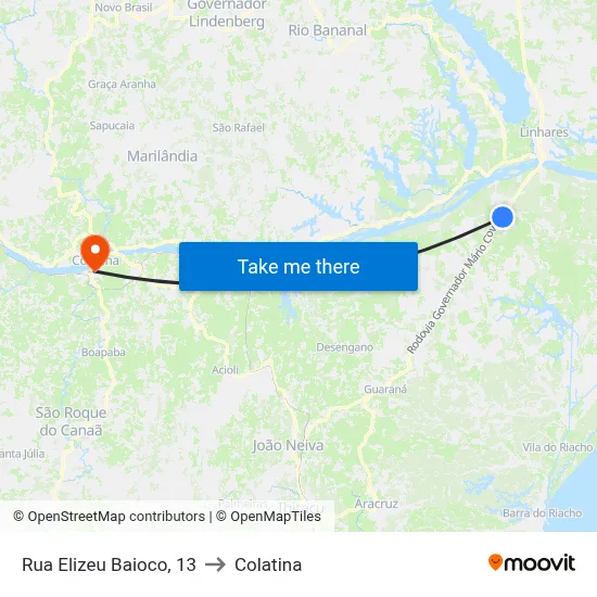Rua Elizeu Baioco, 13 to Colatina map