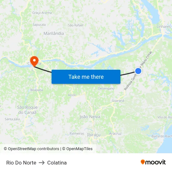 Rio Do Norte to Colatina map