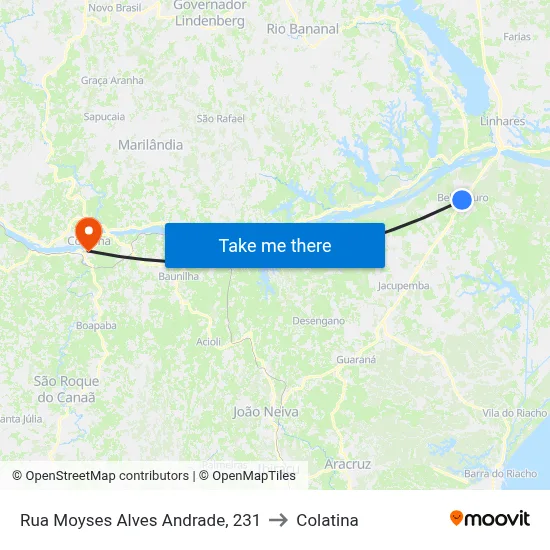 Rua Moyses Alves Andrade, 231 to Colatina map