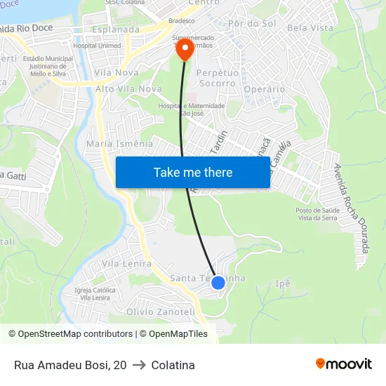 Rua Amadeu Bosi, 20 to Colatina map