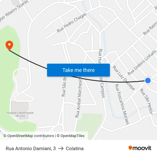 Rua Antonio Damiani, 3 to Colatina map