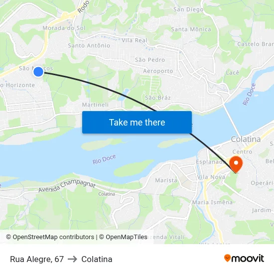 Rua Alegre, 67 to Colatina map
