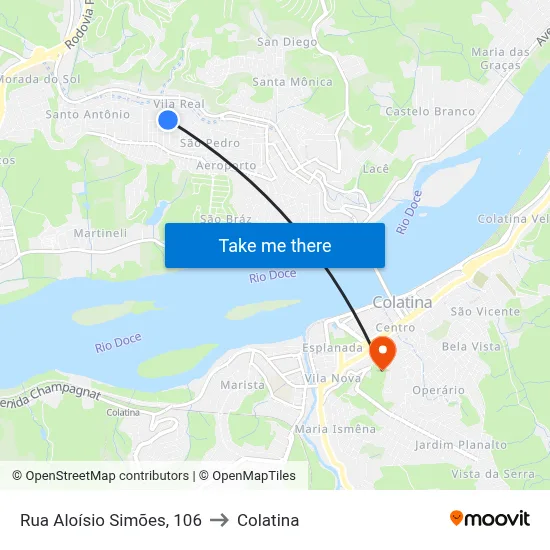 Rua Aloísio Simões, 106 to Colatina map