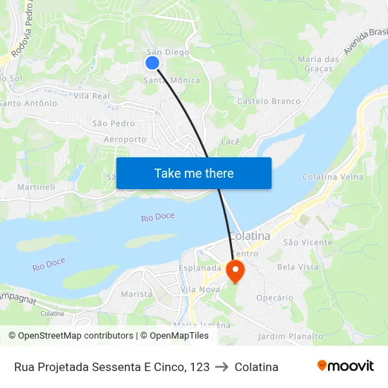 Rua Projetada Sessenta E Cinco, 123 to Colatina map