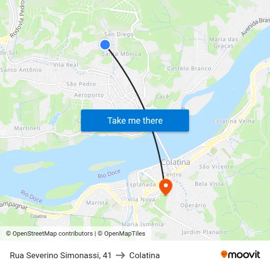 Rua Severino Simonassi, 41 to Colatina map