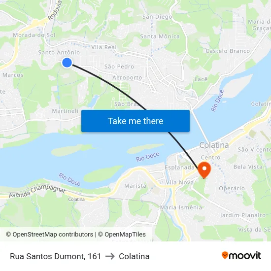 Rua Santos Dumont, 161 to Colatina map