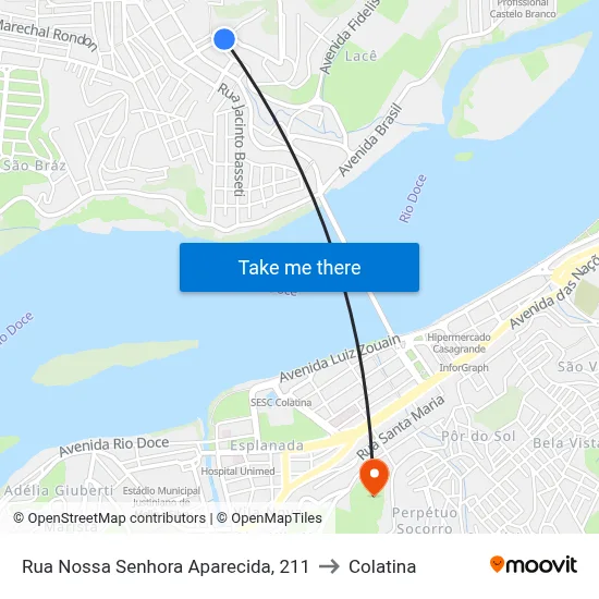 Rua Nossa Senhora Aparecida, 211 to Colatina map