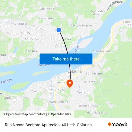 Rua Nossa Senhora Aparecida, 401 to Colatina map