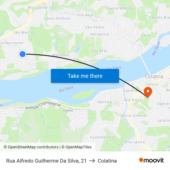 Rua Alfredo Guilherme Da Silva, 21 to Colatina map