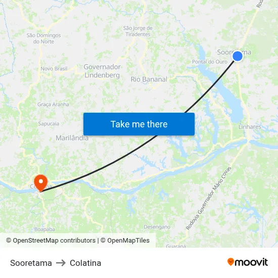 Sooretama to Colatina map