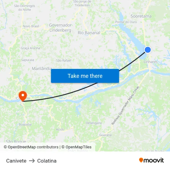Canivete to Colatina map