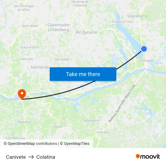 Canivete to Colatina map