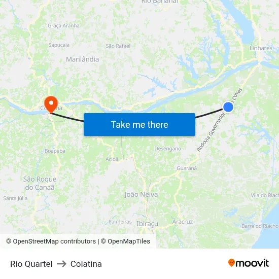 Rio Quartel to Colatina map