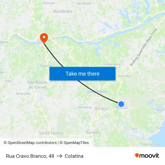 Rua Cravo Branco, 48 to Colatina map