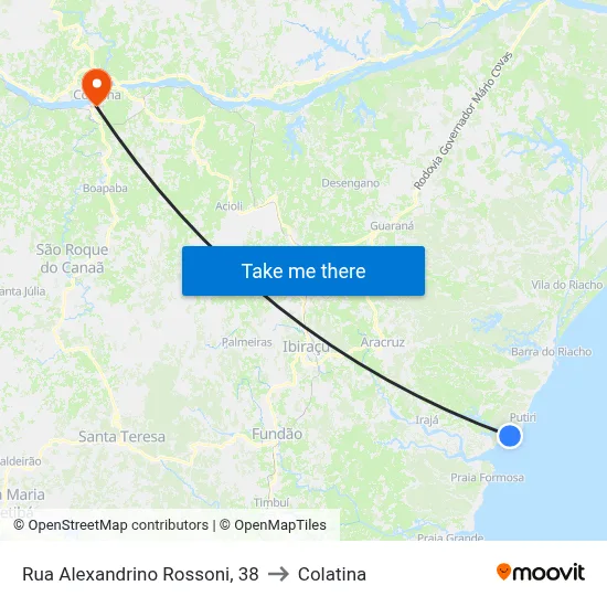 Rua Alexandrino Rossoni, 38 to Colatina map