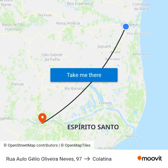 Rua Aulo Gélio Oliveira Neves, 97 to Colatina map