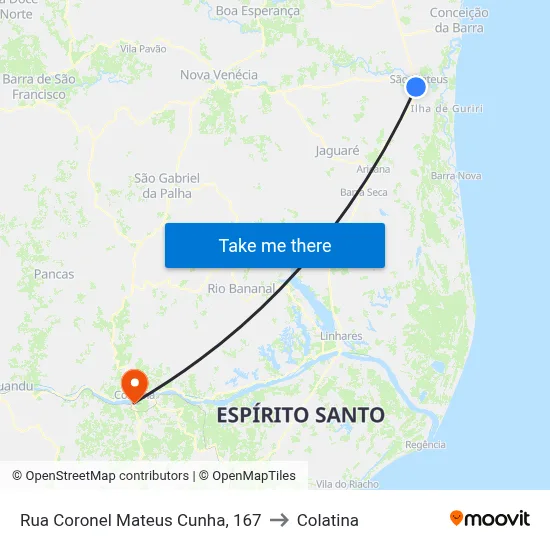 Rua Coronel Mateus Cunha, 167 to Colatina map